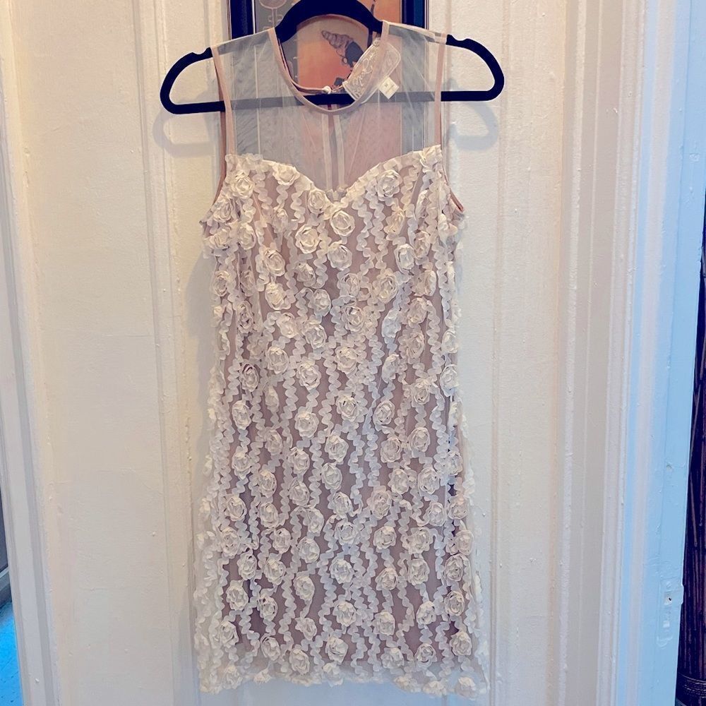 Anthropologie Nick & Mo Womens Medium Illusion Sheath Dress Floral Applique Boho
